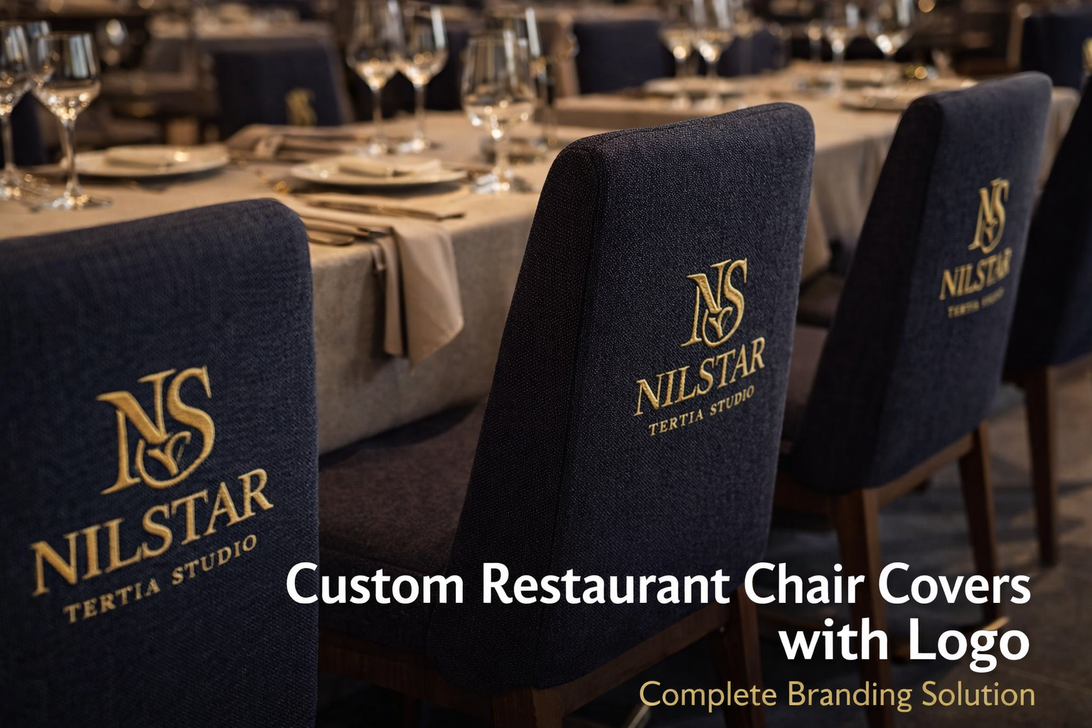 custom restaurant chair covers with logo for hospitality Nilstar Nilstar and fine dining spaces