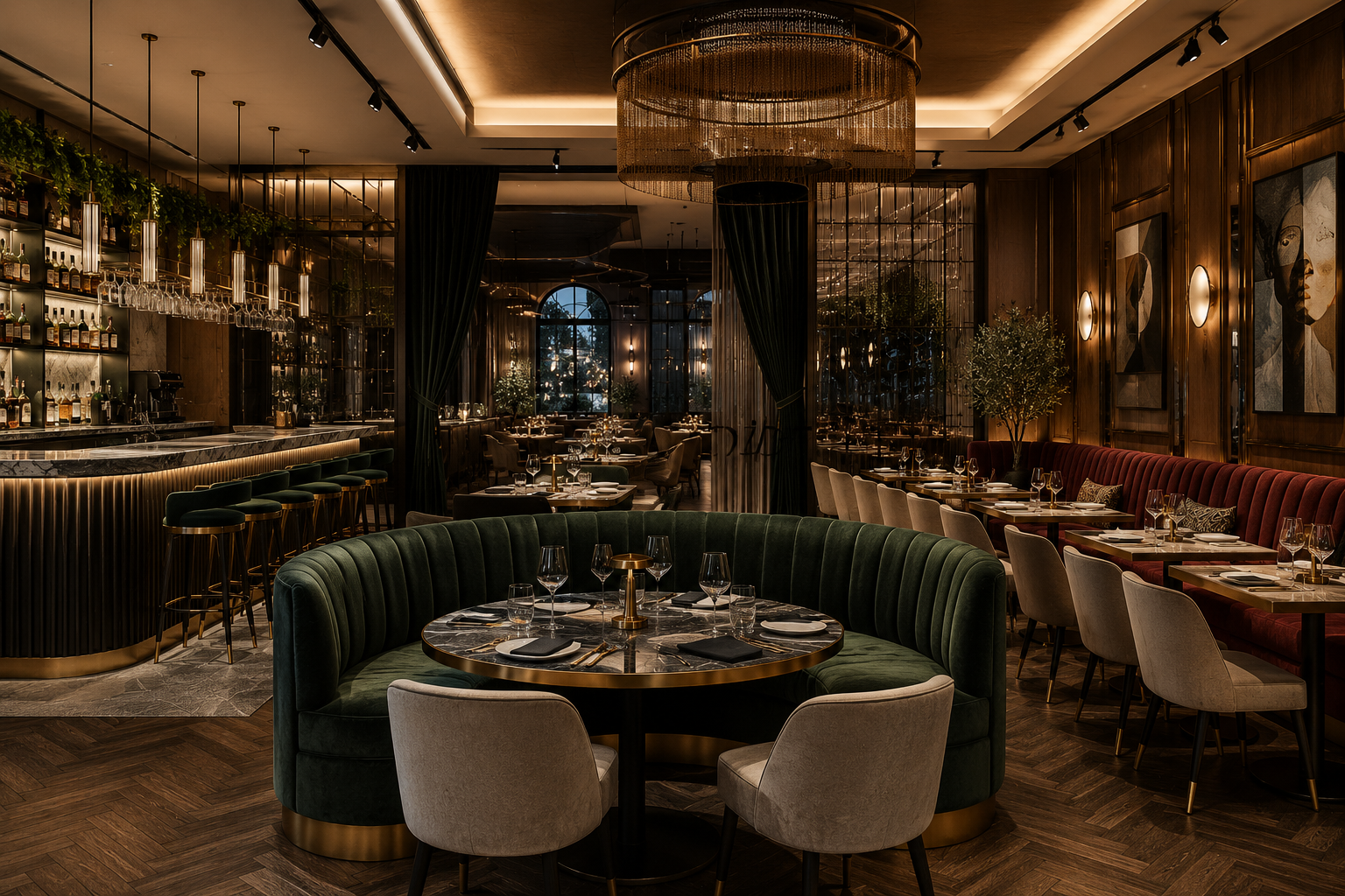 Custom restaurant interiors with bespoke seating, hospitality Nilstar textiles and restaurant furniture design in the UK