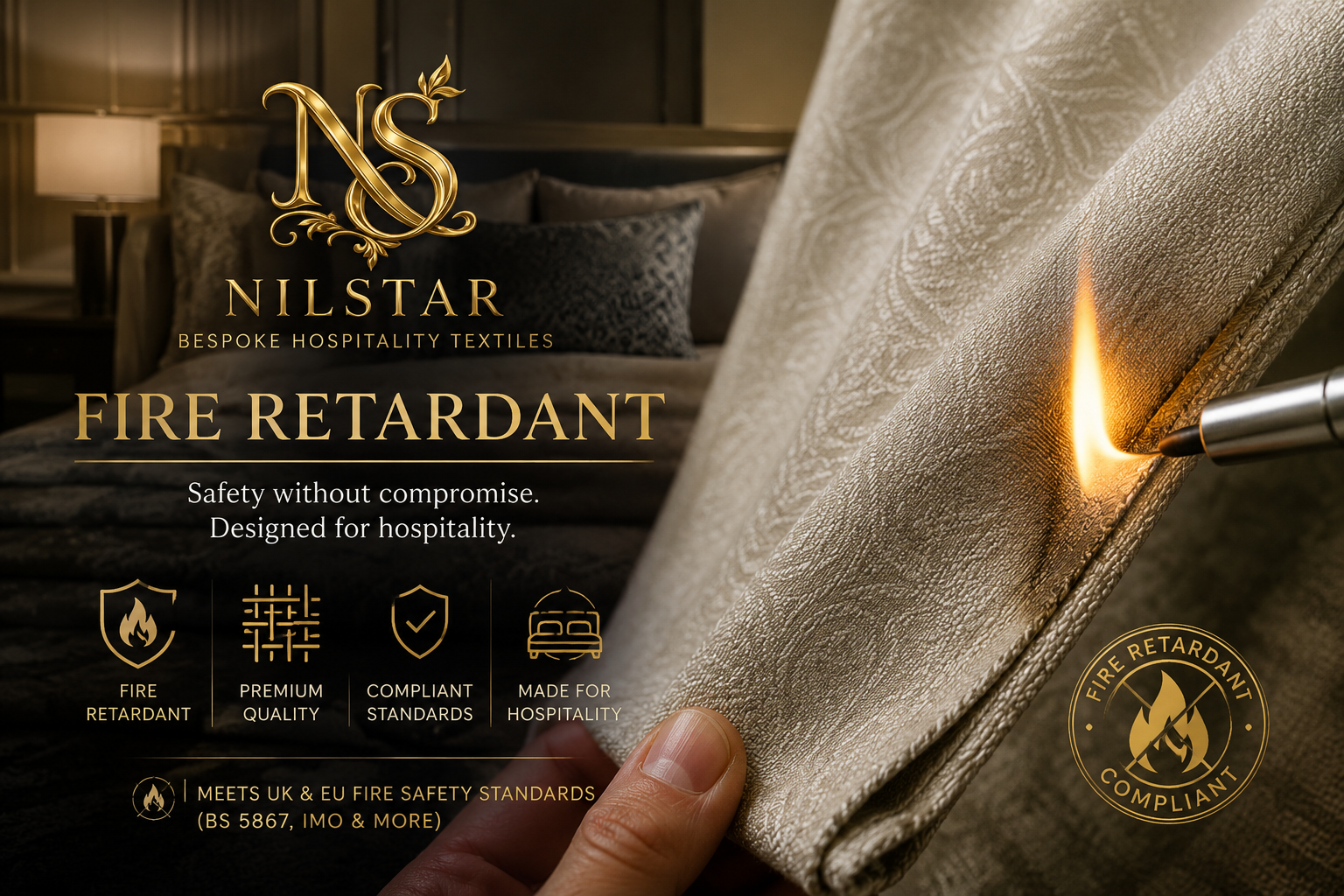 Fire retardant hospitality Nilstar Nilstar textiles for boutique hotels and luxury interiors by Nilstar UK