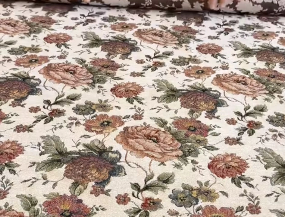 Luxury floral hospitality upholstery fabric with woven botanical pattern for boutique hotel interiors