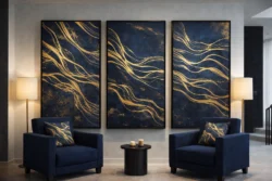 Luxury Hotel Textile Concept – Navy &Amp; Gold | Nilstar Studio Luxury hotel textile concept in navy and gold tones with bespoke curtains and upholstery by Nilstar Studio